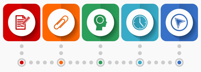 Education vector icons, technology flat design web buttons collection, business concept infographic template