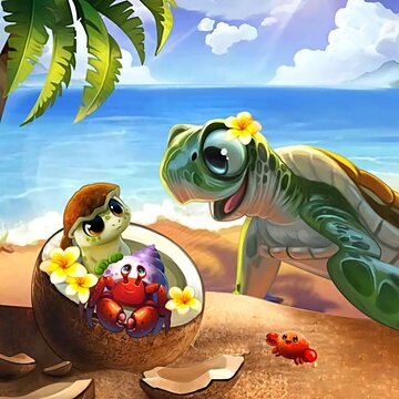 Illustration of turtles on the beach