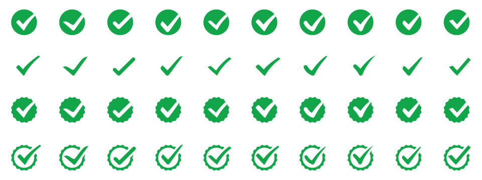 Set of green check mark icon. Check marks symbol collection. Checked icon or correct choice sign. Checkmark Illustration. green checkmark isolated on white background