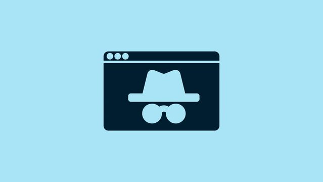 Blue Browser incognito window icon isolated on blue background. 4K Video motion graphic animation