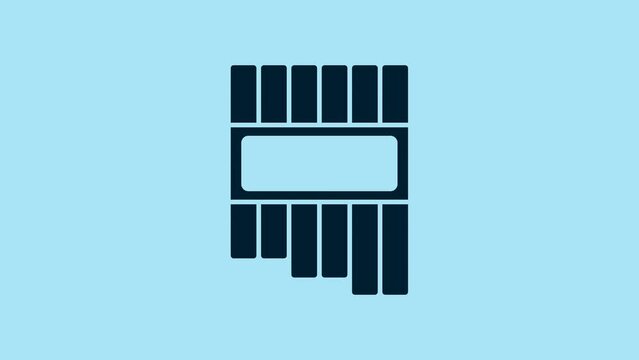 Blue Pan flute icon isolated on blue background. Traditional peruvian musical instrument. Zampona. Folk instrument from Peru, Bolivia and Mexico. 4K Video motion graphic animation