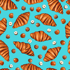 seamless vector pattern with croissants. Sweets, snacks, cafe