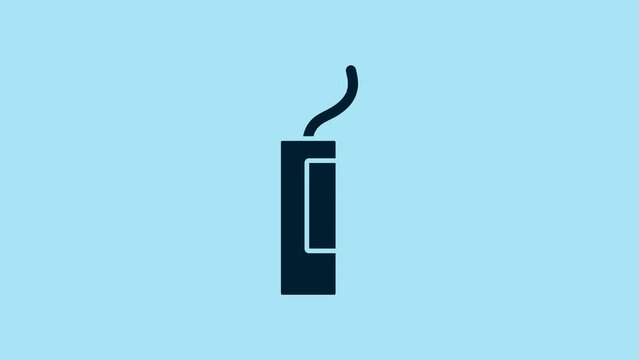 Blue Detonate dynamite bomb stick icon isolated on blue background. Time bomb - explosion danger concept. 4K Video motion graphic animation
