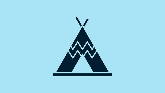 Blue Traditional indian teepee or wigwam icon isolated on blue background. Indian tent. 4K Video motion graphic animation