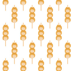 Seamless pattern of dango balls in the form of cats. Vector illustration on a white background for decoration, postcards, print