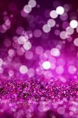 Shiny background. Beautiful glowing bokeh. Bright glowing background. Shiny glowing effect. Purple sequins. - 562660935