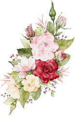 Watercolor arrangement with beautiful rose bouquet