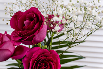 Bouquet of flowers Pink roses on wooden background