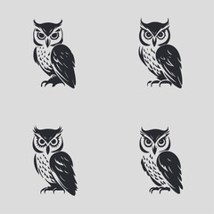 4 variants of the owl logo. Logo vector illustration