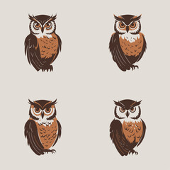 4 variants of the owl logo. Logo vector illustration