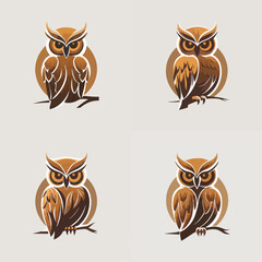 4 variants of the owl logo. Logo vector illustration