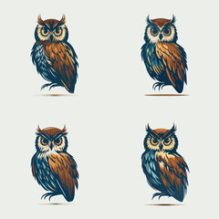 4 variants of the owl logo. Logo vector illustration