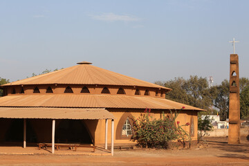 Eglise Catholique de Kédougou. Catholic Church in Kedougou, Senegal, Africa. Senegalese landmark, African monument, sight. Religious architecture, Senegal, Africa