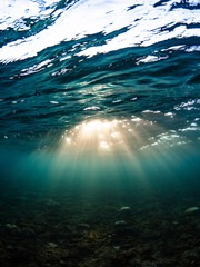 Underwater at sunset
