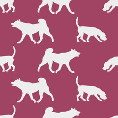 Seamless pattern. English beagle puppy and american akita. Silhouette of dogs. Endless texture. Design for fabric, decor, wallpaper, wrapping paper.