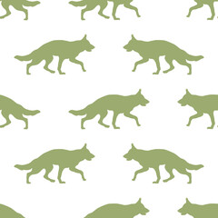 Running german shepherd dog puppy isolated on white background. Seamless pattern. Dog silhouette. Endless texture. Design for wallpaper, fabric, print