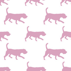 Walking english beagle puppy isolated on a white background. Seamless pattern. Dog silhouette. Endless texture. Design for wallpaper, fabric, template