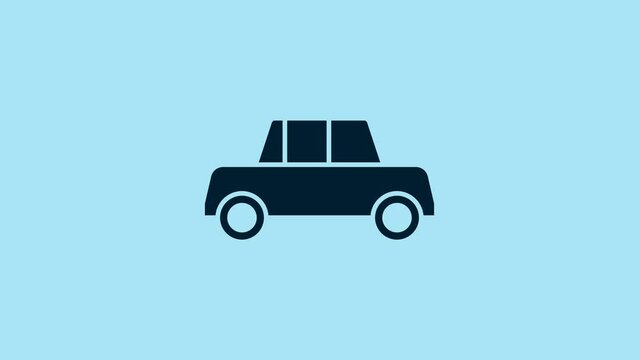 Blue Car icon isolated on blue background. Front view. 4K Video motion graphic animation