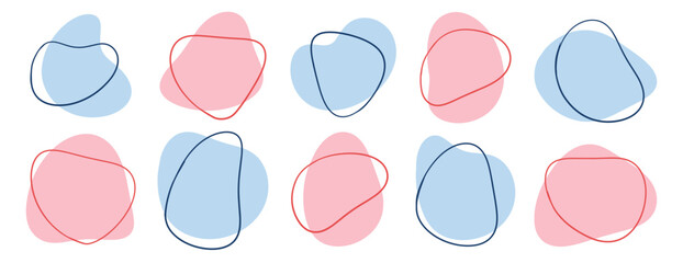 Abstract dynamic liquid shape design vector set. Fluid blob forms elements illustration. Pink and blue colors.