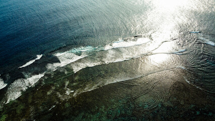 Waves on the beach in Okinawa from the sky