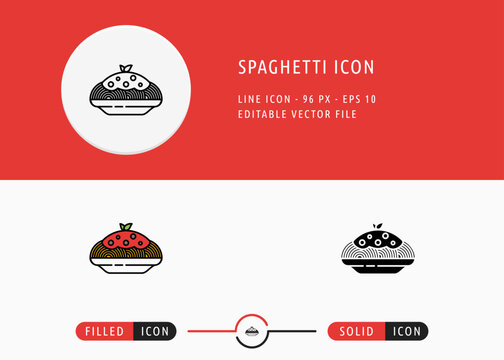 Spaghetti Icon Isolated on White Background. Pasta Italian Bolognese Thin Line Symbol Stock Vector Illustration For Mobile App And Web Design.