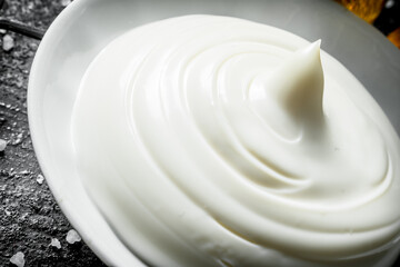 Fresh mayonnaise in bowl.