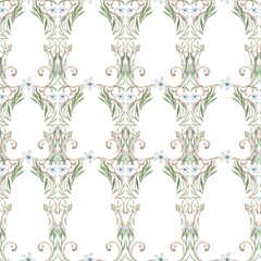 Watercolor  vintage abstract  floral seamless pattern texture. Arab tiles.