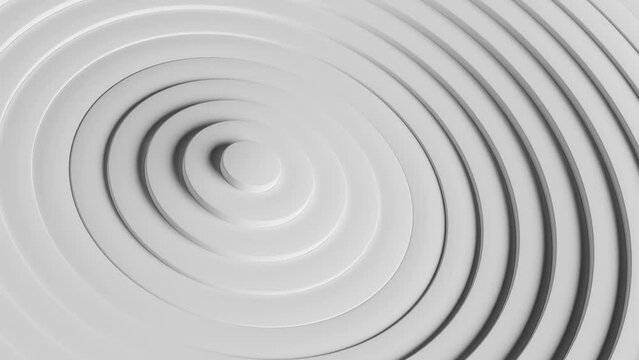 3D White Circles Pattern Seamless Loop. Ripple Effect. Abstract Background. 4K