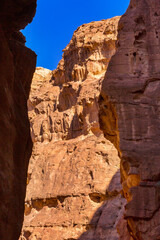 The Siq red rocks, canyon of Petra, Jordan