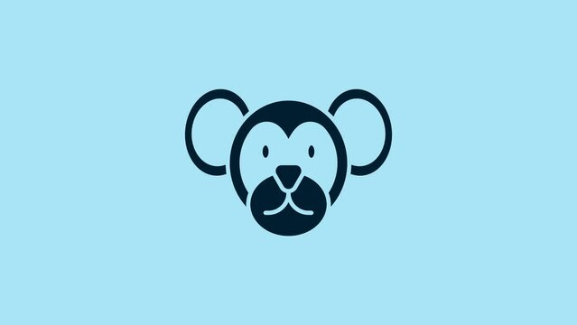 Blue Monkey icon isolated on blue background. Animal symbol. 4K Video motion graphic animation