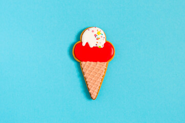 gingerbread in the form of ice cream on a blue background. High quality photo