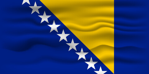 Waving flag of the country Bosnia and Herzegovina. Vector illustration.