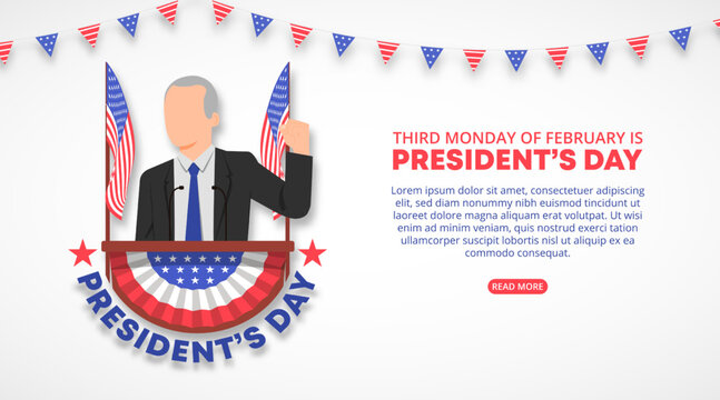 Presidents Day Background With A President On The Podium With Flags In The Back