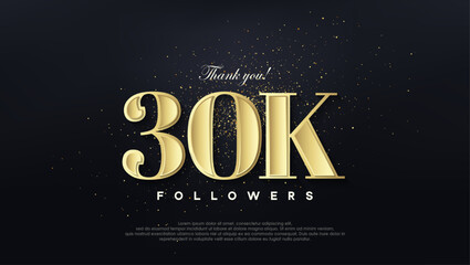 Design thank you 30k followers, in soft gold color.