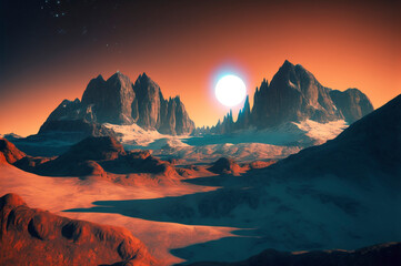 Beautiful multicolor landscape of an alien planet. Created with Generative AI technology.