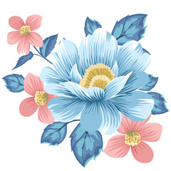 Obraz premium flower Cotton rose hibiscus a blue color and leaf a dark blue color for decoration , wedding , postcard , design