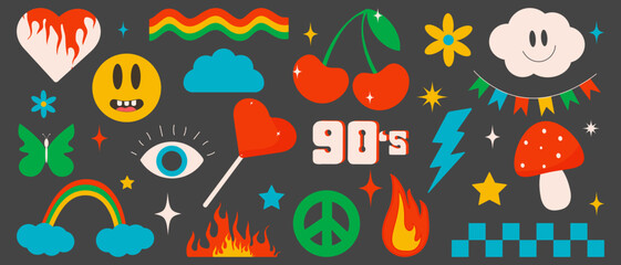 y2k. Y2k collection.  2000s.Retro y2k style.Cartoon style. Vector set of design elements.Retro elements.Retro hipster y2k set .