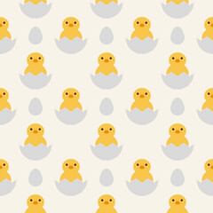 Seamless pattern with chicks on yellow background