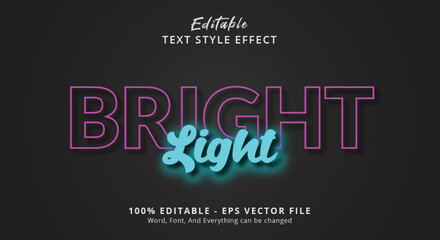 Editable text effect, Bright light text on neon color style effect