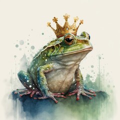 Fototapeta premium Frog in crown. Watercolor, ai generated