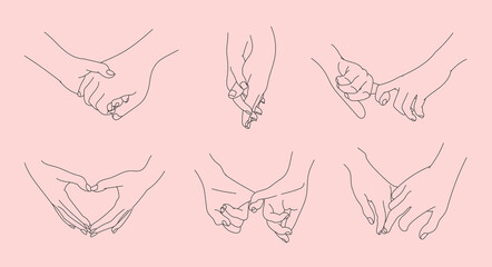 Set of lovers couples holding hands. Saint Valentine's day vector set.