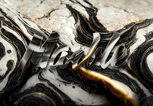 Marble Text Effect with 3D Glossy Reflection Mockup