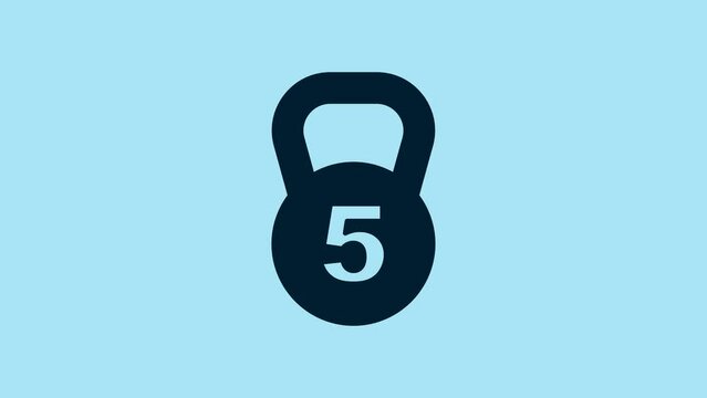 Blue Weight icon isolated on blue background. Kilogram weight block for weight lifting and scale. Mass symbol. 4K Video motion graphic animation