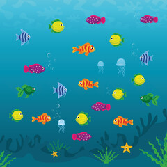 Colorful and patterned fish under the sea or in the aquarium. Vector illustration.