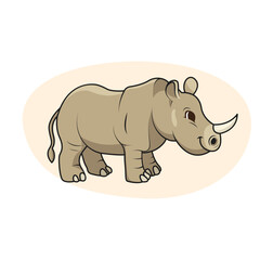 Cute rhino with big horns. Vector illustration.