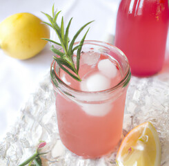 Close up of pink lemonade on white background created using generative ai technology - obrazy, fototapety, plakaty