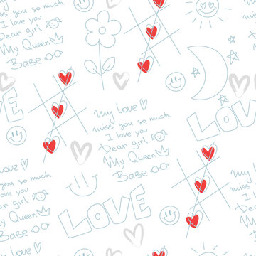 Fototapeta hand drawn seamless pattern with inscriptions about love