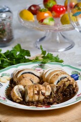 Stuffed cuttlefish with ink sauce