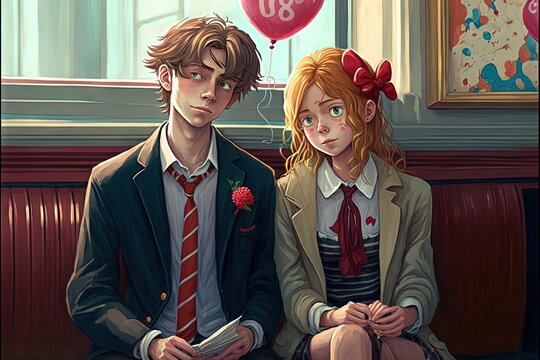 Tennagers valentine day first love illustration generative ai