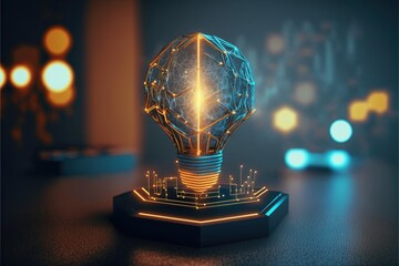 Digital illustration about light bulb. Generative AI.